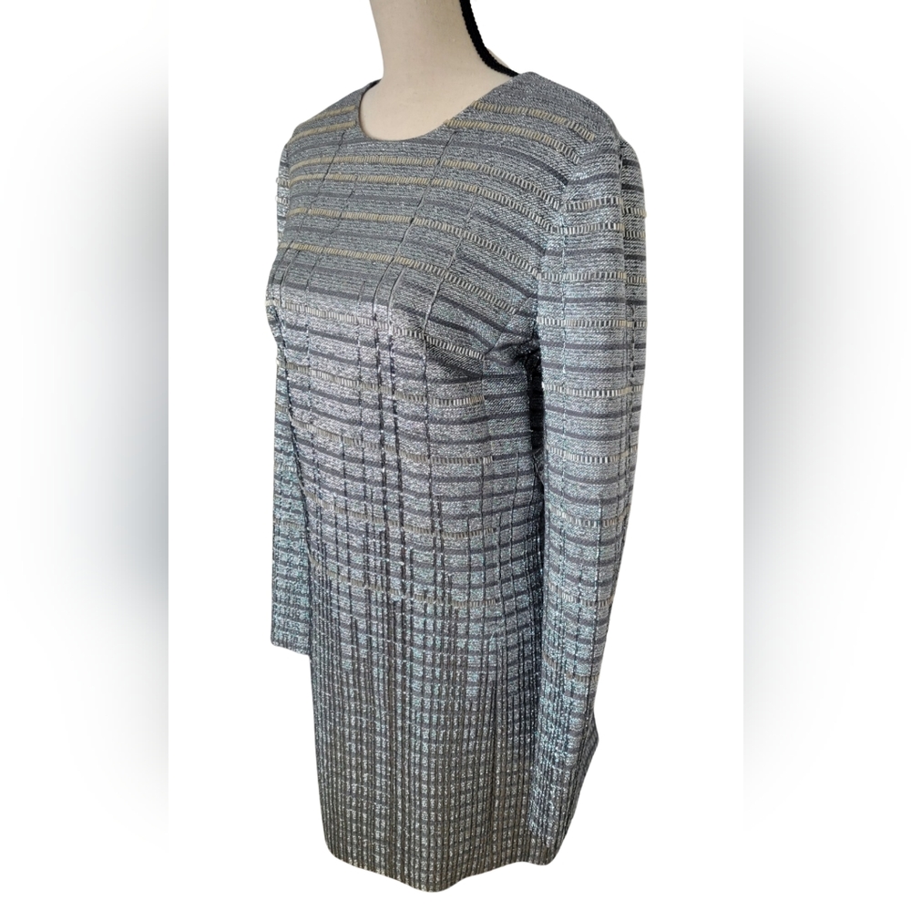 Vintage CARMEN MARC VALVO Silver Metallic Cocktail Mini Dress - Size 12